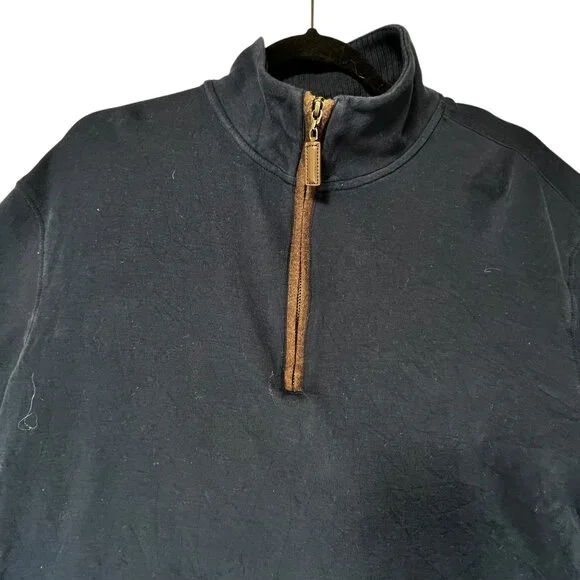 Cremeux Classic Navy Blue Quarter Zip Pullover Sweater Large Ribbed Cuffs - Picture 4 of 9